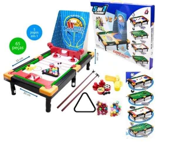 MESA DE SINUCA/BILHAR/FUTEBOL/BASQUETE/HOQUEI NO GELO 5 IN 1 GAME 65 PCS 